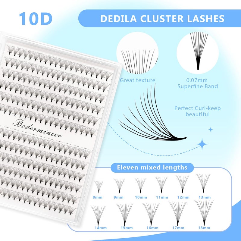 Dedila Short Stem Nature Long 10D Premade Fans Dramatic Volume Eye Lashes Extensions Thickness 0.07mm D Curl Soft and Light Weight Individual False Eyelashes Cluster (13MM) - Image 3